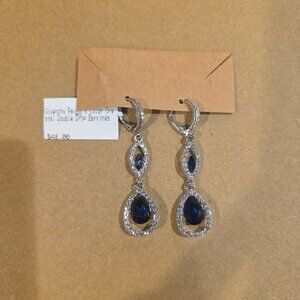 Givenchy Blue Stone & Crystal Double Teardrop Drop Earrings Lever-back READ